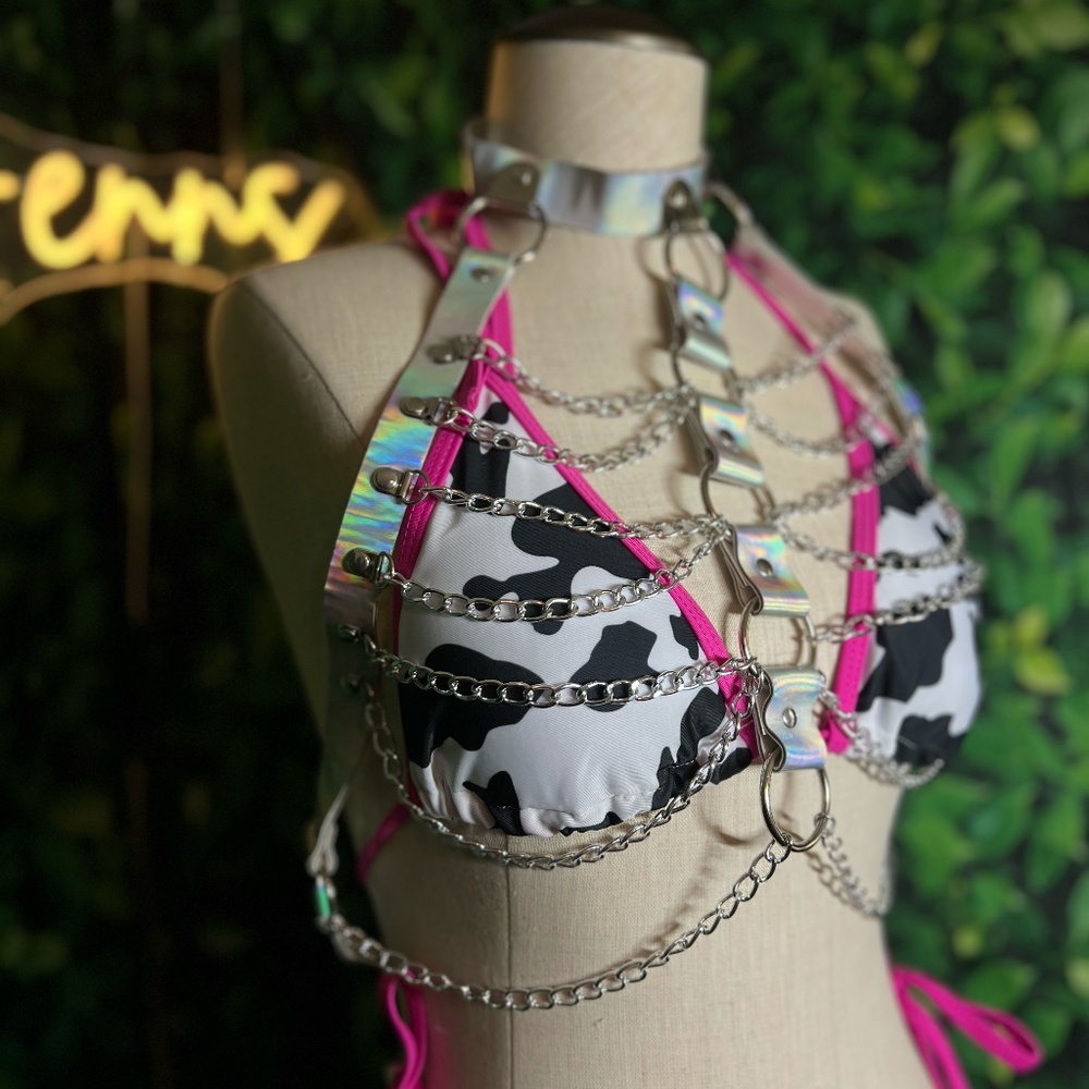Holographic Chain Body Harness | Festival Rave Harness Top